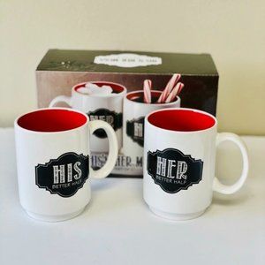 Coffee Mugs His and Her Better Half Mugs - Set of 2 - New in Box- Valentines Day